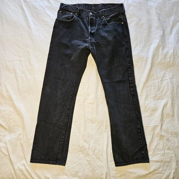 Vintage Levis 501 Jeans Mens 38x34 Black Button Fly Y2k Denim Single Stitch - Picture 2 of 10